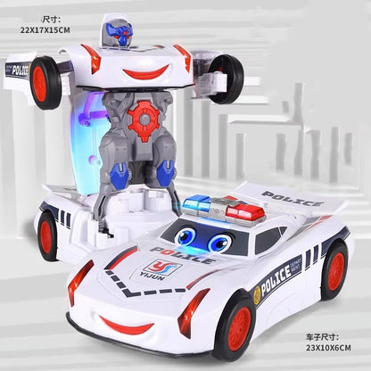 Children'S Transformer Robot Car Toys Fun Electric Transformer Police Car Lights Car Robot Racing Toys 1-6 Years Old Boys Toys