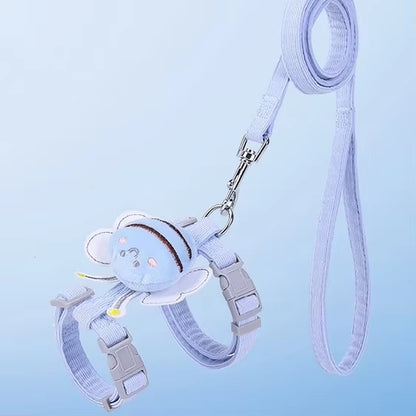 Cat Harness Leash Collar Set Adjustable Cartoon Bee Double Layer Dog Harness for Small Medium Pet Collar Leash Outdoor Walking